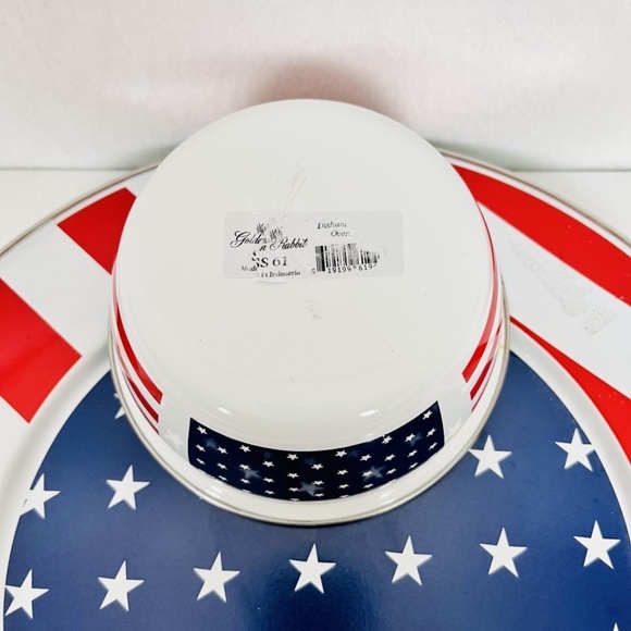 Golden Rabbit Enamelware Stars & Stripes Platter & Dip Bowl Americana NEW - Picture 3 of 4